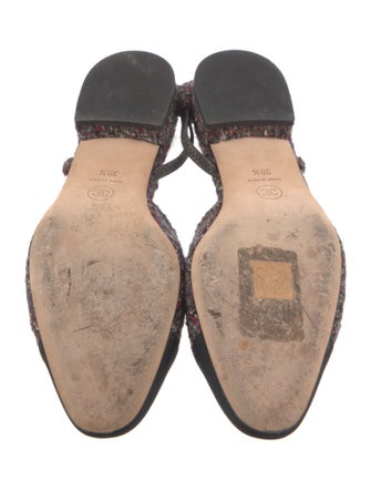 Chanel Interlocking CC Logo Tweed Slingback Flats