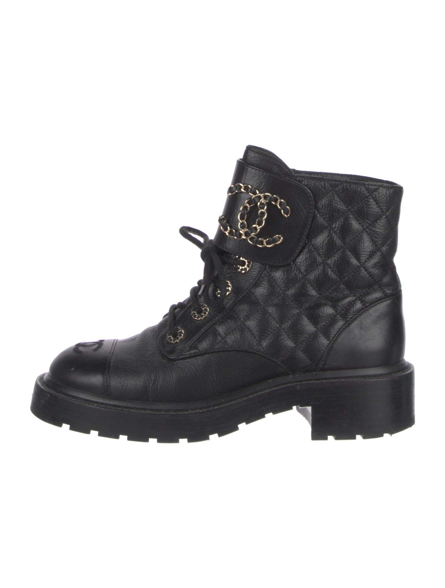 Chanel Interlocking CC Logo Leather Combat Boots