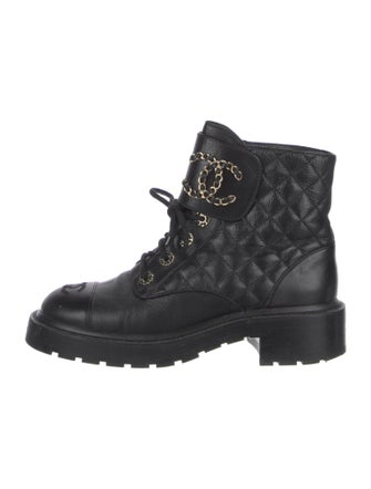 Chanel Interlocking CC Logo Leather Combat Boots