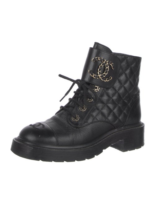 Chanel Interlocking CC Logo Leather Combat Boots