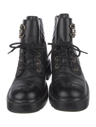 Chanel Interlocking CC Logo Leather Combat Boots