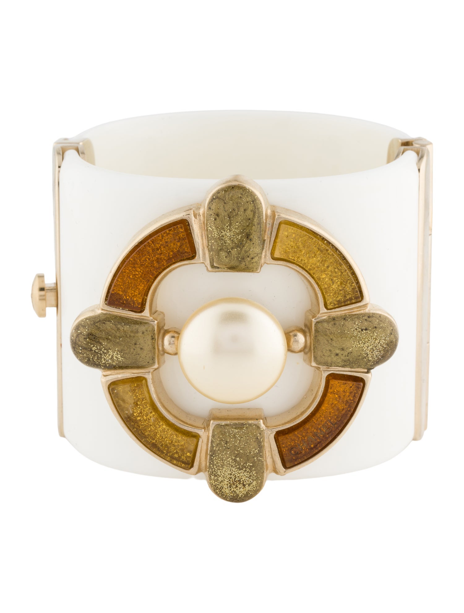 Chanel Gripoix, Faux Pearl & Resin Hinge Bangle Bracelet
