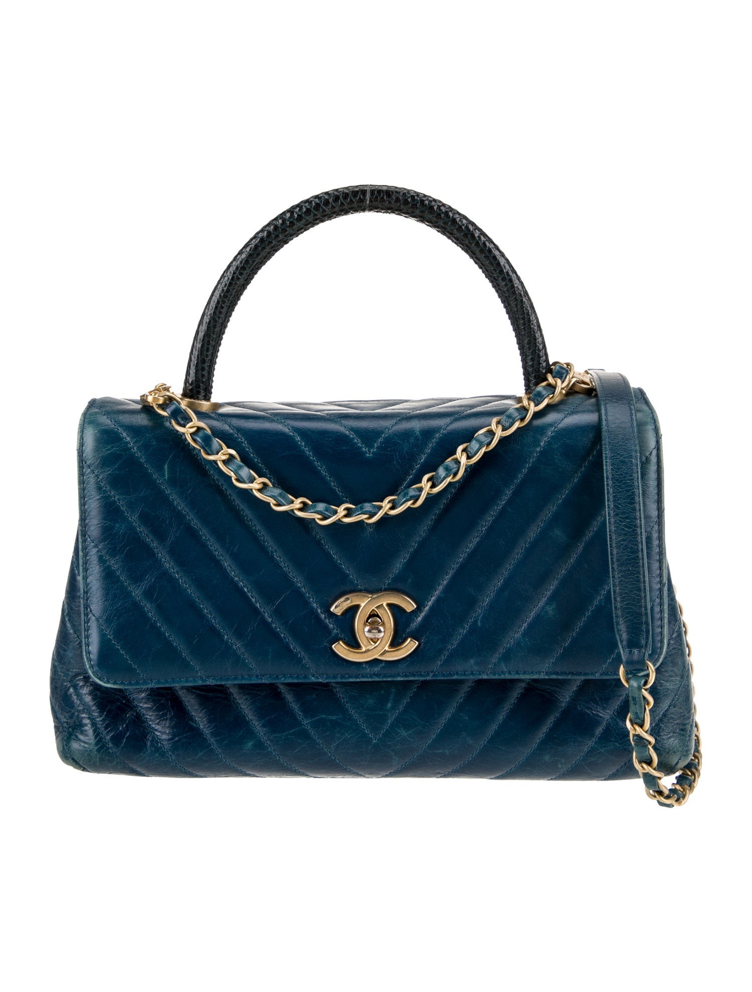 Chanel Small Lizard-Trimmed Coco Handle Bag