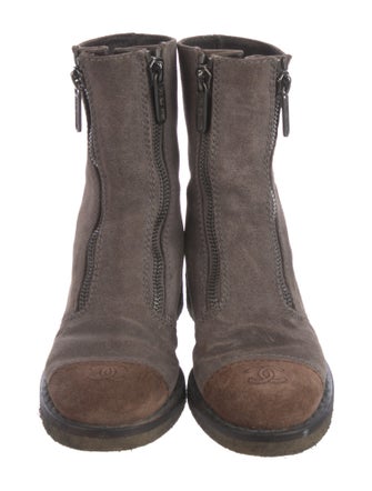 Chanel Interlocking CC Logo Suede Combat Boots