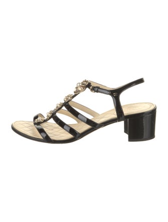 Chanel Interlocking CC Logo Patent Leather T-Strap Sandals