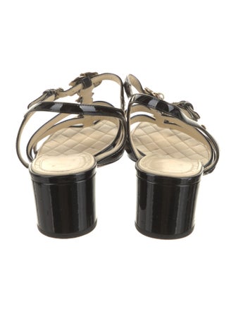 Chanel Interlocking CC Logo Patent Leather T-Strap Sandals