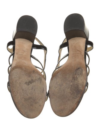 Chanel Interlocking CC Logo Patent Leather T-Strap Sandals