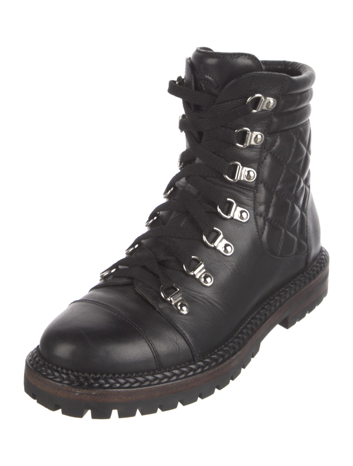 Chanel Interlocking CC Logo Leather Combat Boots