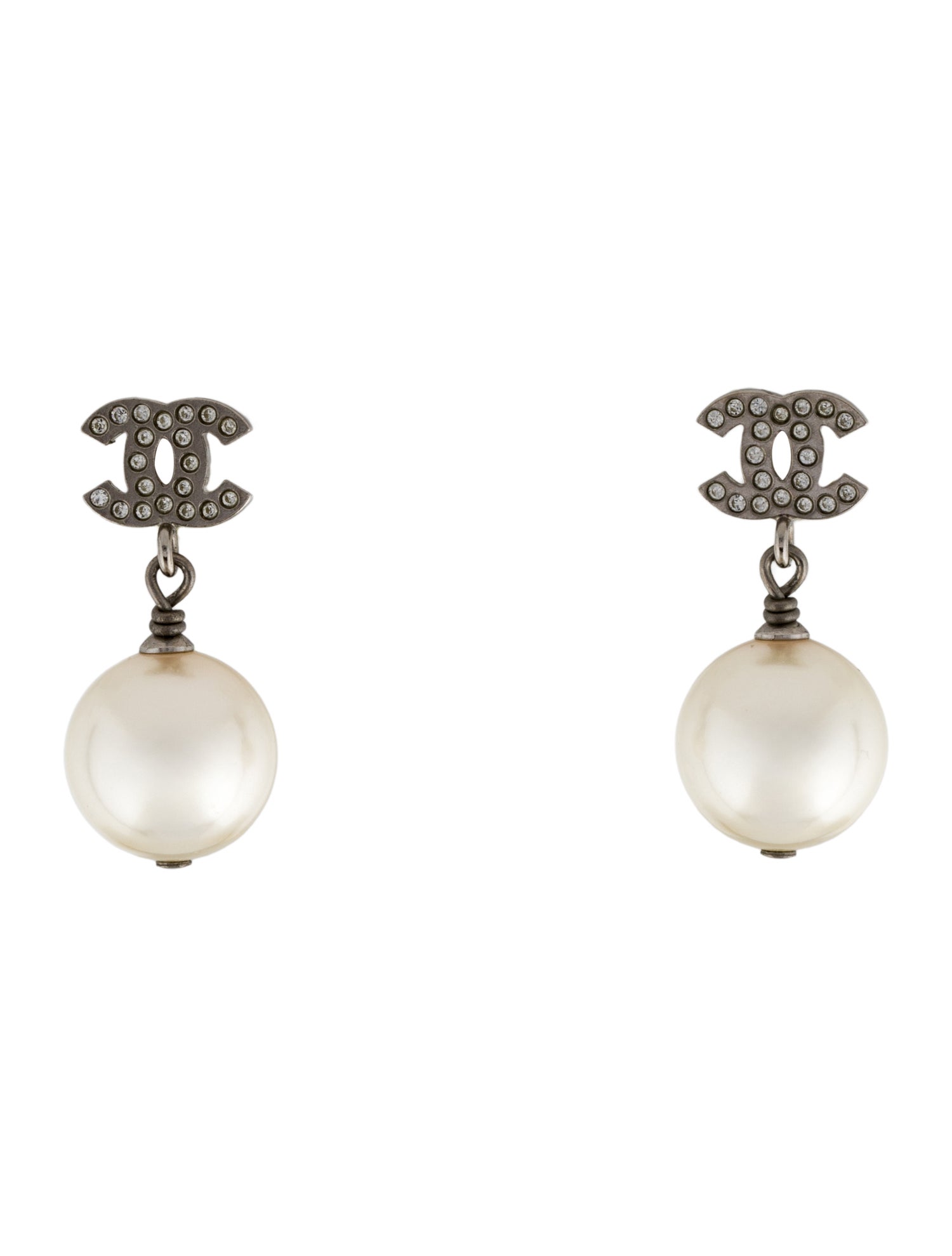 Chanel 2023 Faux Pearl & Strass CC Drop Earrings