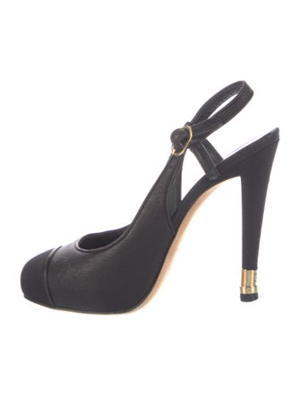 Chanel Interlocking CC Logo Leather Slingback Pumps