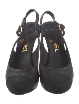 Chanel Interlocking CC Logo Leather Slingback Pumps