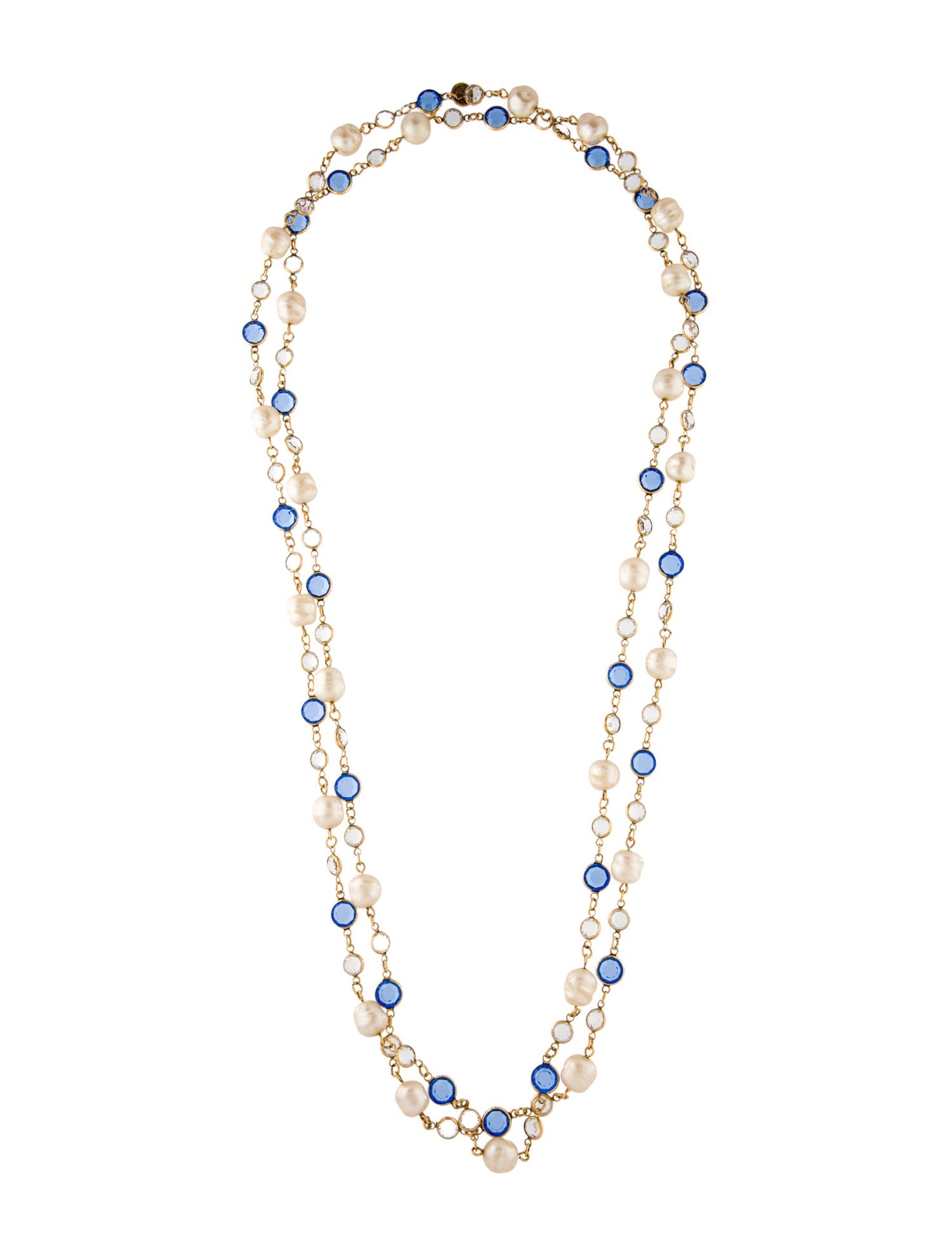 Chanel Vintage Faux Pearl & Strass Chicklet Sautoir Necklace