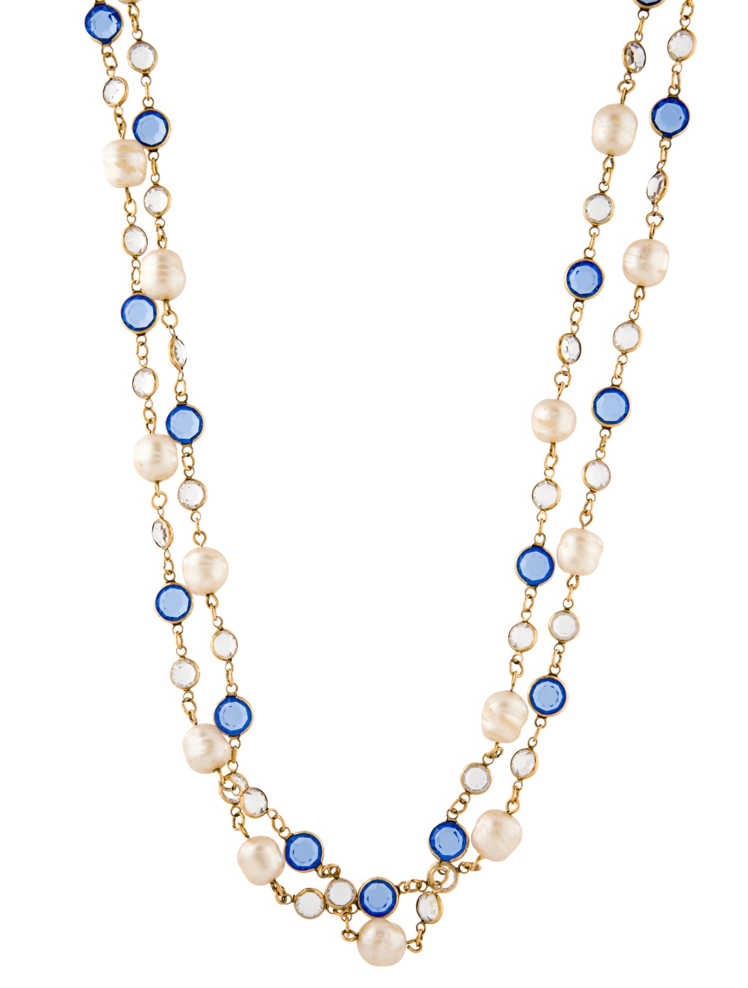 Chanel Vintage Faux Pearl & Strass Chicklet Sautoir Necklace