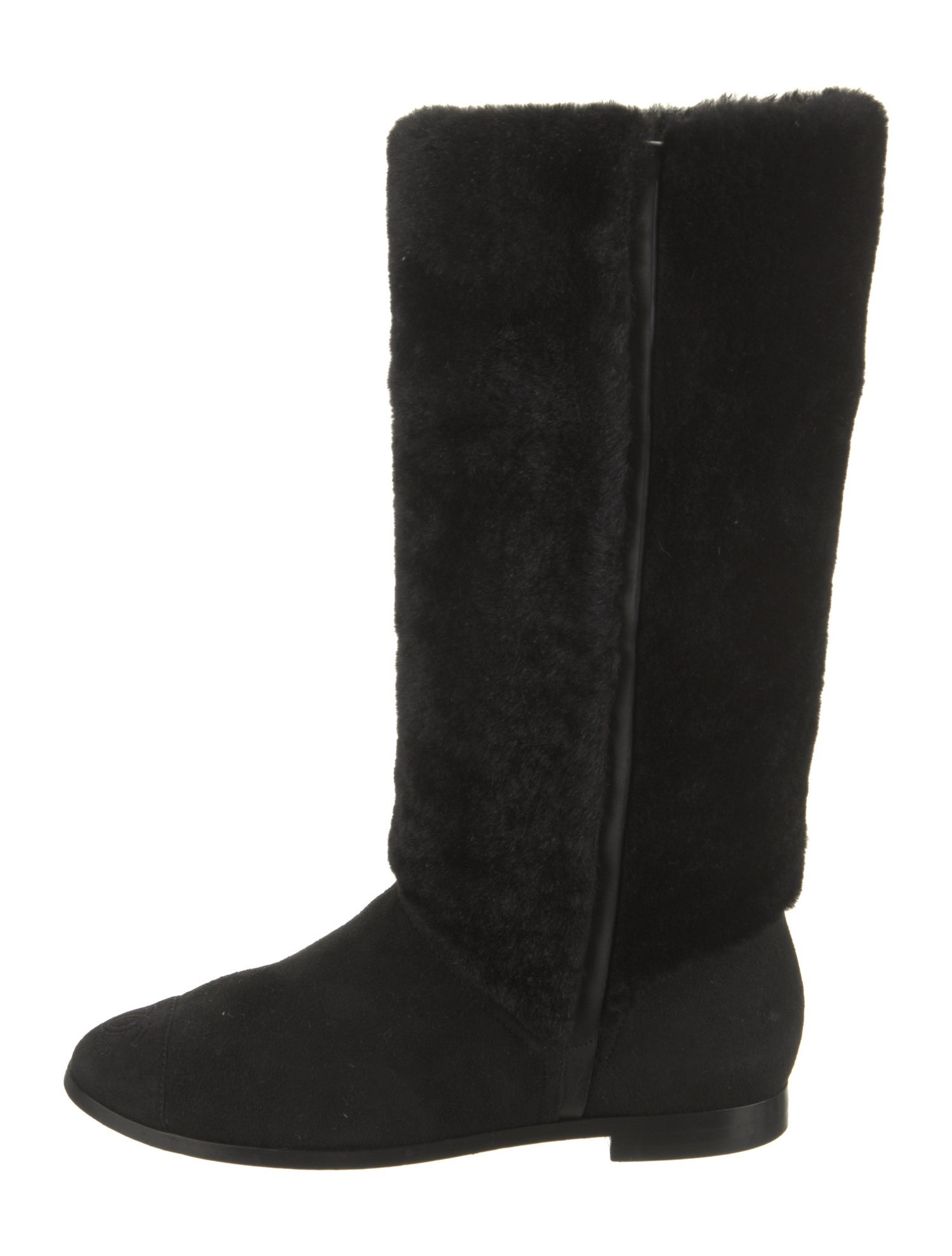 Chanel Interlocking CC Logo Shearling Riding Boots