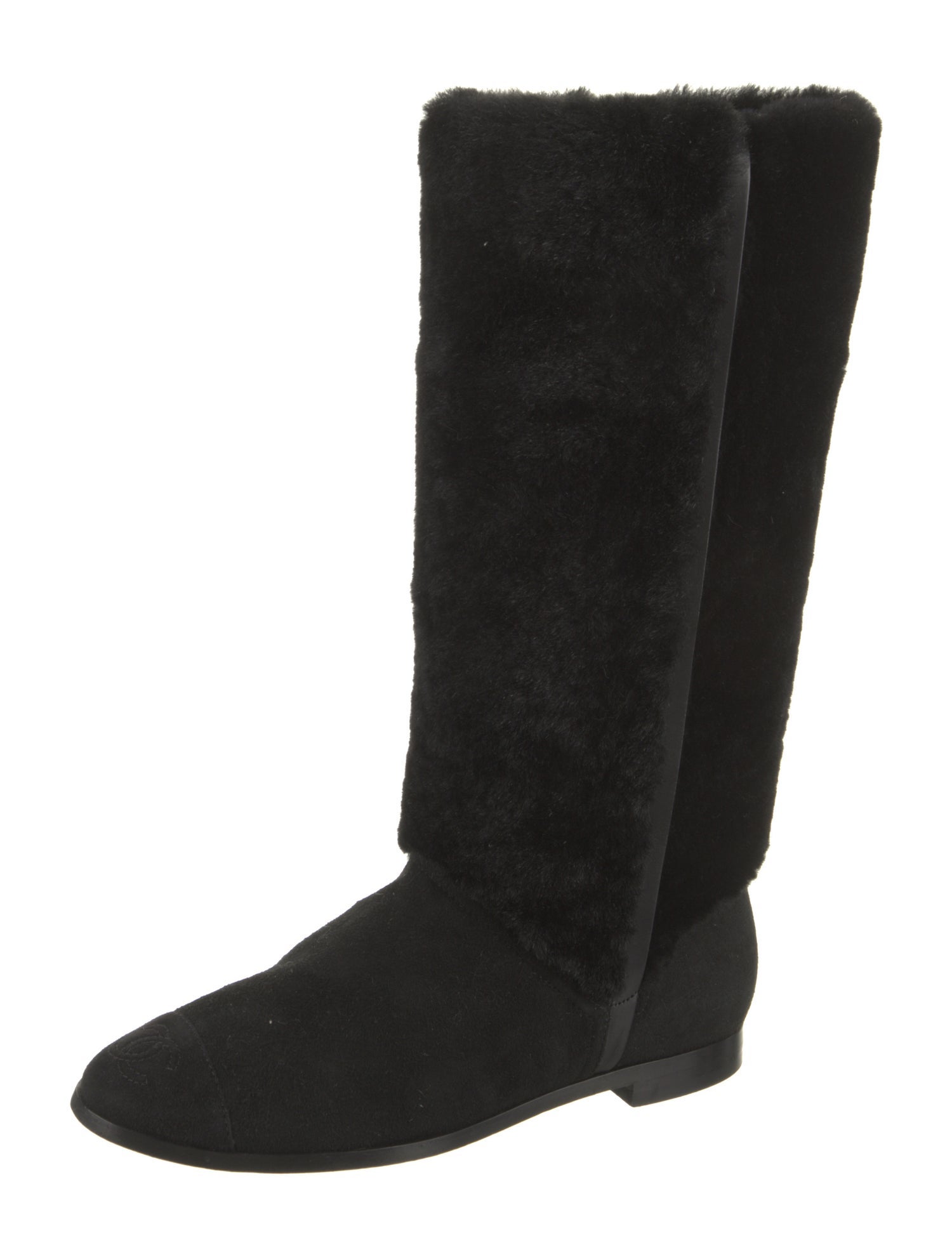 Chanel Interlocking CC Logo Shearling Riding Boots