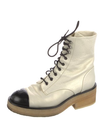 Chanel Interlocking CC Logo Leather Lace-Up Boots