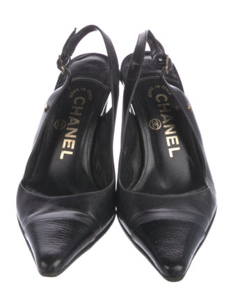 Chanel Interlocking CC Logo Leather Slingback Pumps