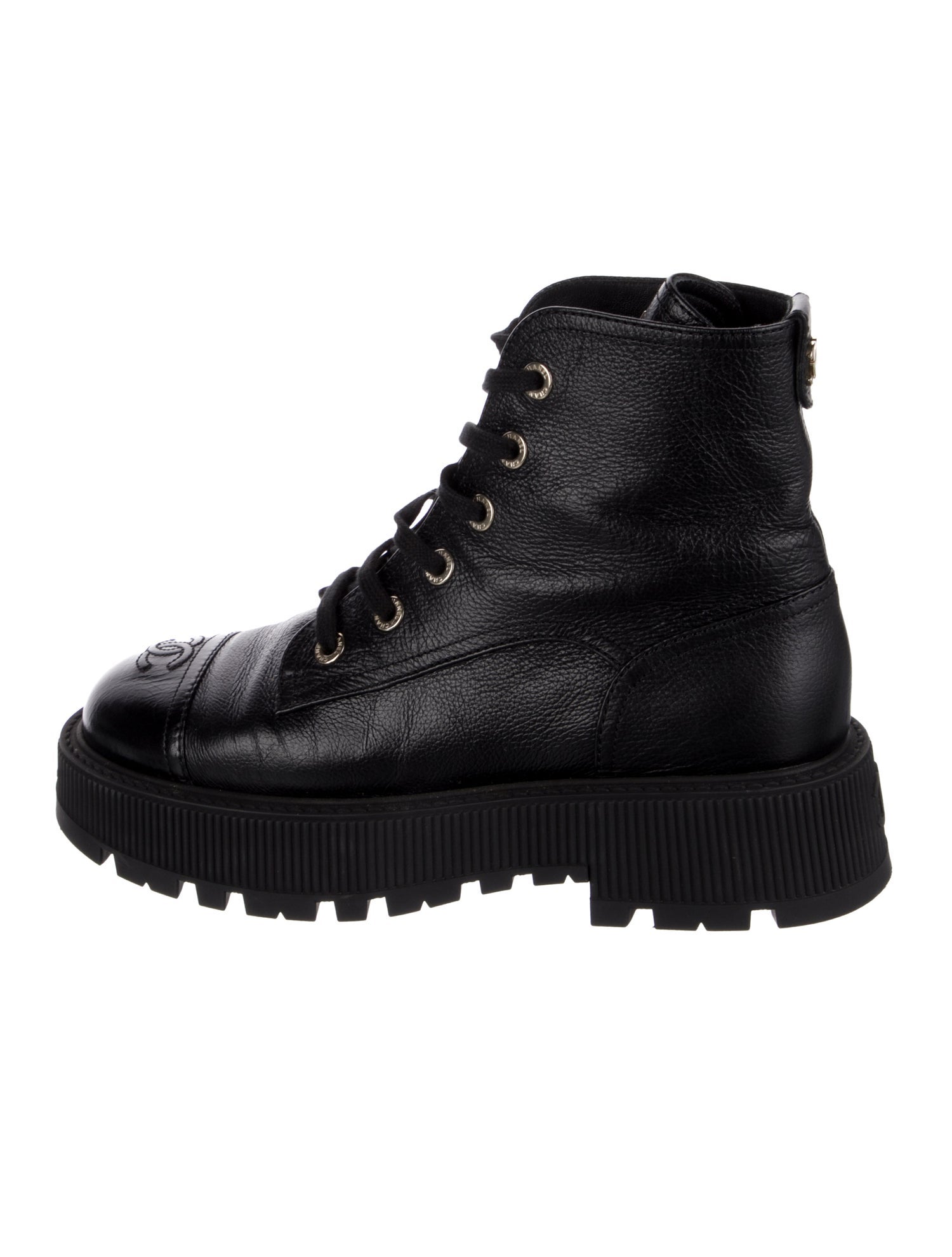 Chanel Interlocking CC Logo Leather Combat Boots