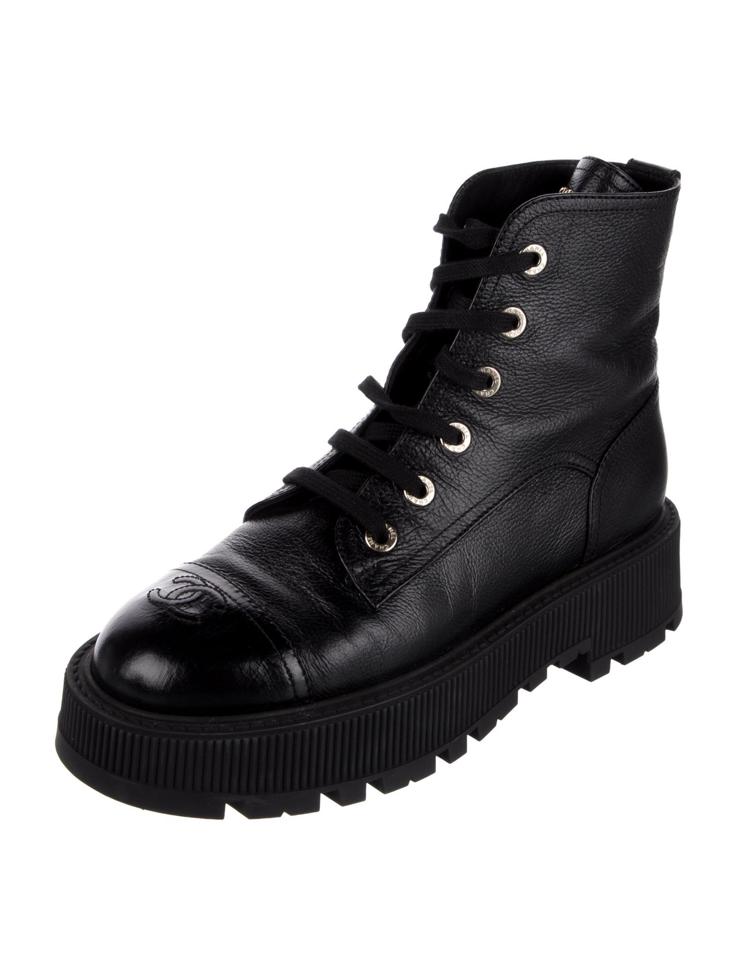 Chanel Interlocking CC Logo Leather Combat Boots