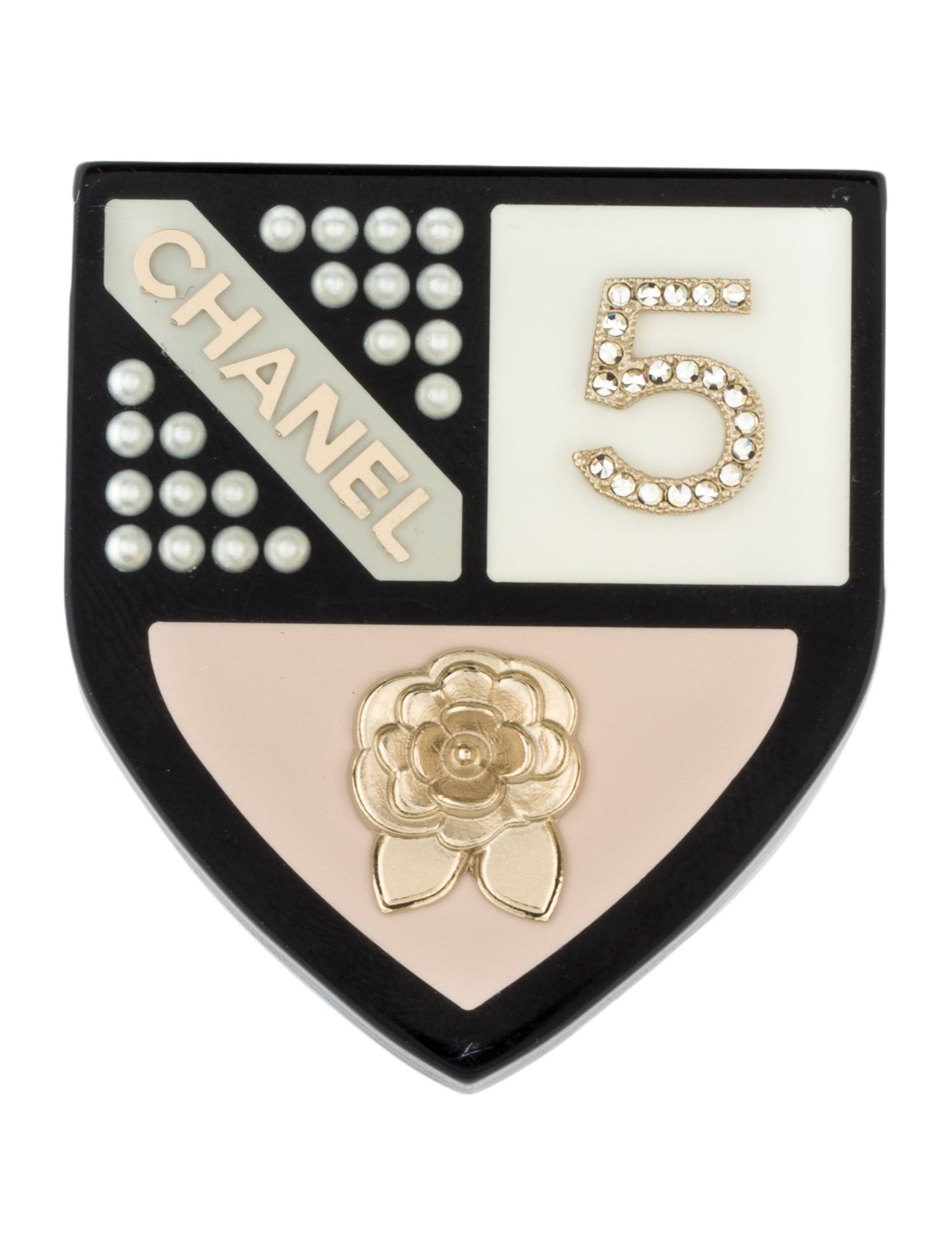 Chanel Strass, Enamel & Faux Pearl Shield Pin Brooch