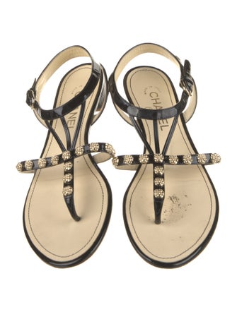 Chanel Interlocking CC Logo Patent Leather Sandals