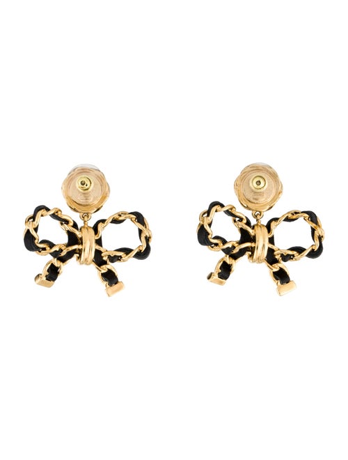Chanel Leather & Resin CC Bow Drop Earrings
