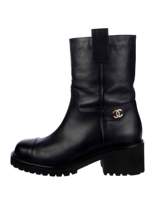 Chanel Interlocking CC Logo Leather Moto Boots