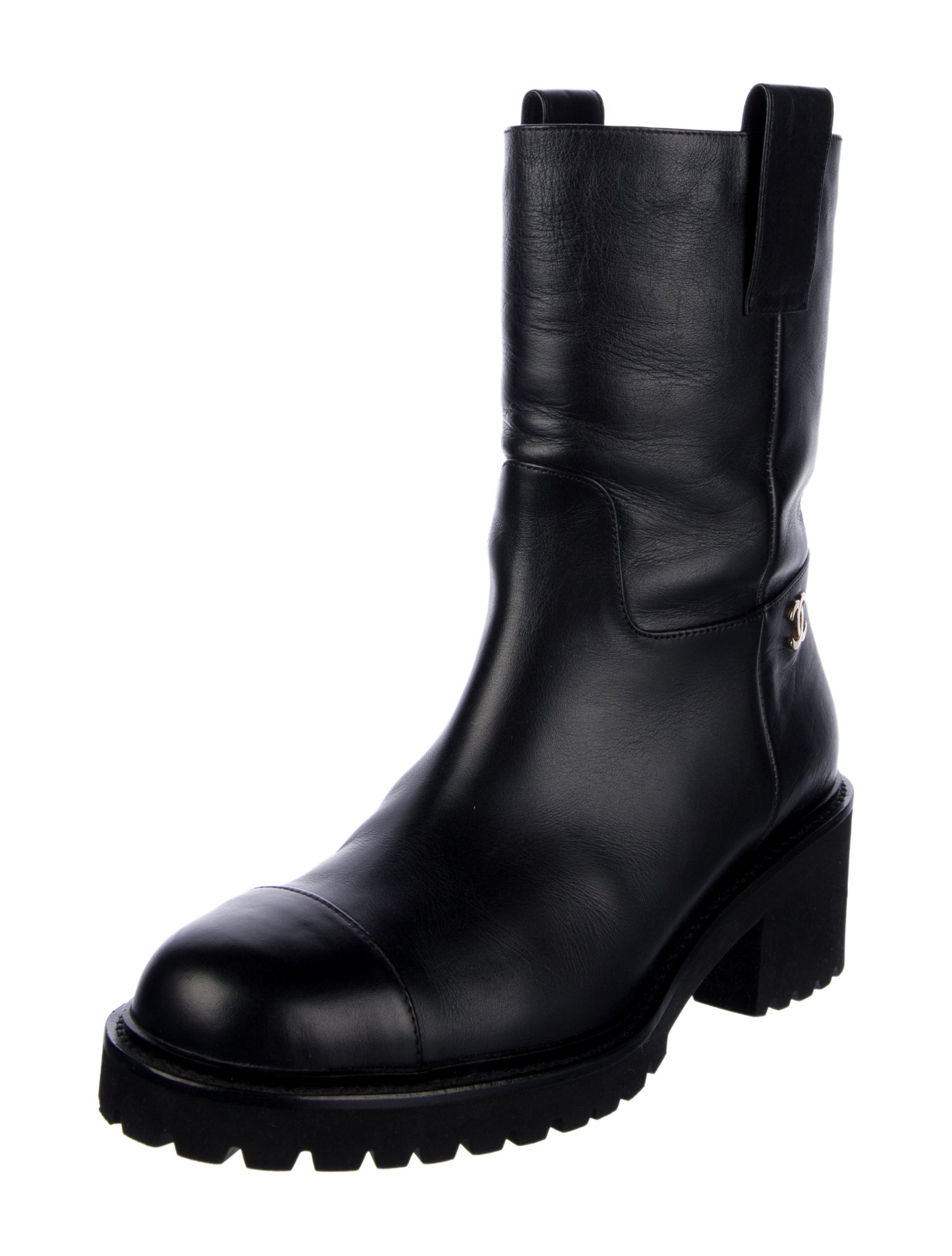 Chanel Interlocking CC Logo Leather Moto Boots