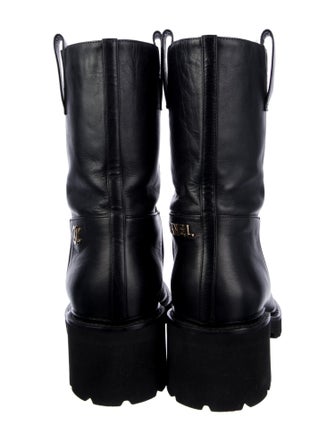 Chanel Interlocking CC Logo Leather Moto Boots