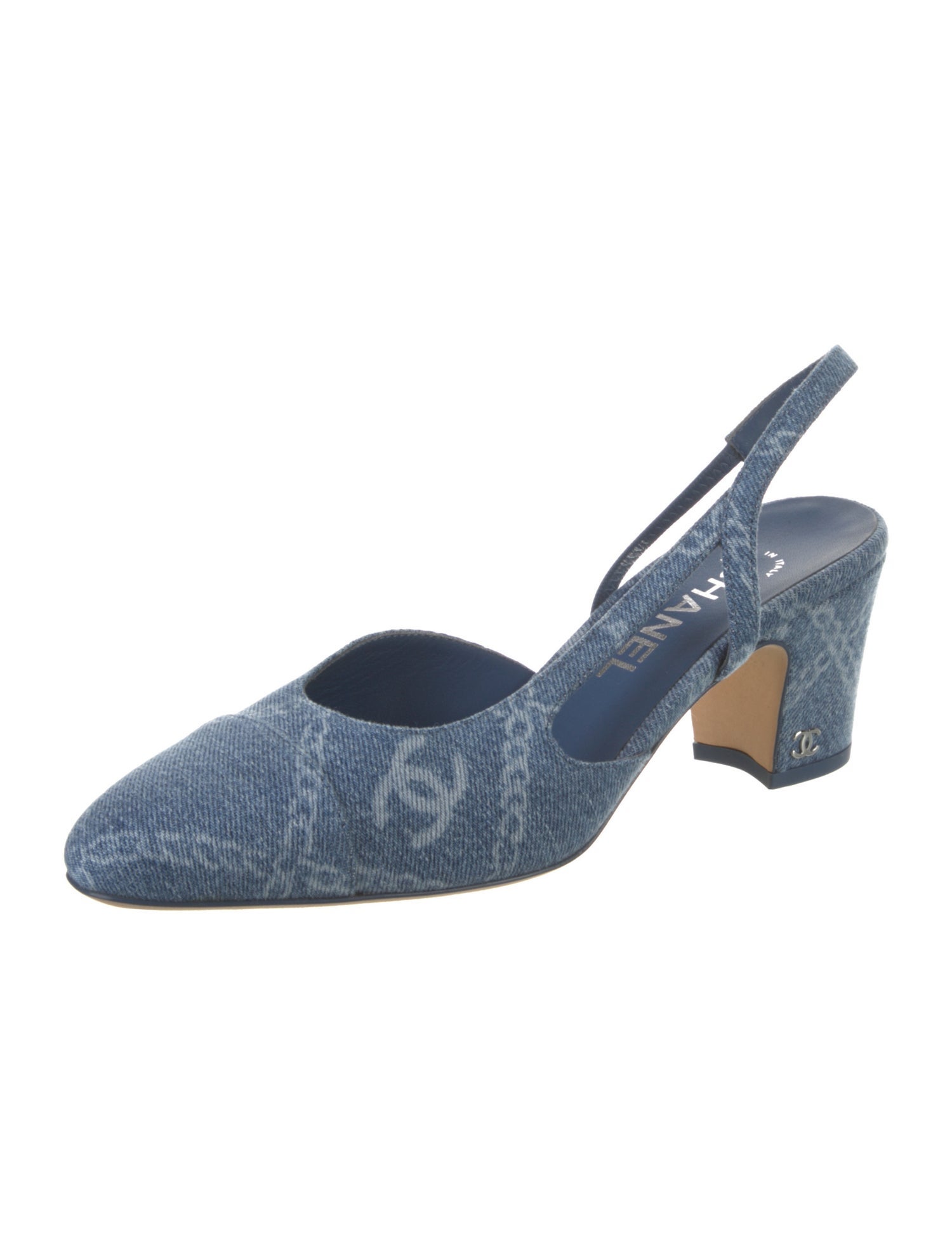 Chanel Denim Printed Slingback Pumps