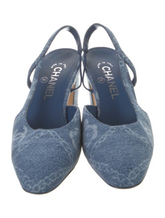 Chanel Denim Printed Slingback Pumps
