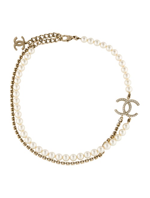 Chanel Faux Pearl & Strass CC Double Strand Necklace