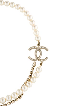 Chanel Faux Pearl & Strass CC Double Strand Necklace