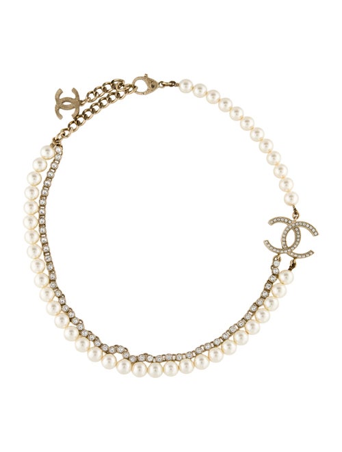 Chanel Faux Pearl & Strass CC Double Strand Necklace