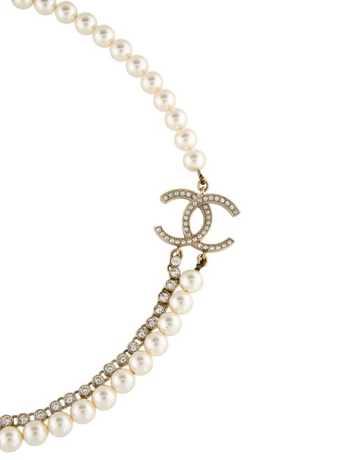Chanel Faux Pearl & Strass CC Double Strand Necklace