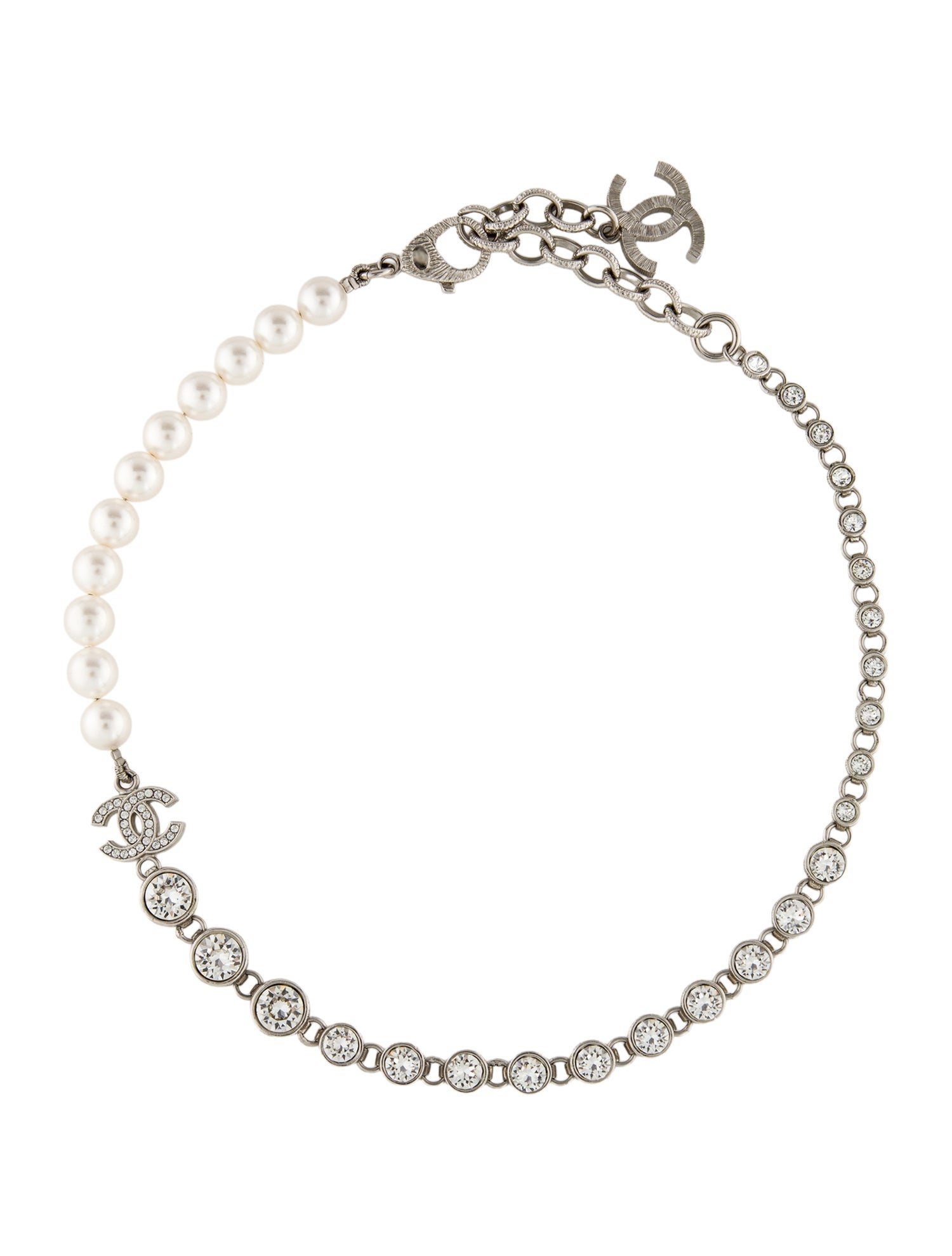 Chanel 2023 Faux Pearl & Strass CC Choker Necklace