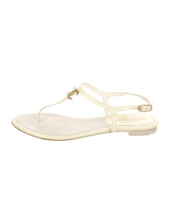 Chanel Interlocking CC Logo Patent Leather T-Strap Sandals