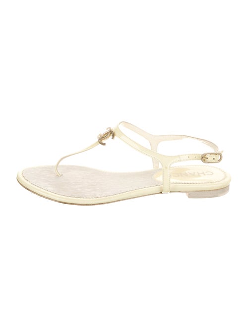 Chanel Interlocking CC Logo Patent Leather T-Strap Sandals