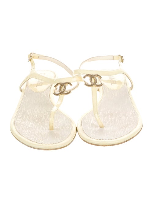 Chanel Interlocking CC Logo Patent Leather T-Strap Sandals