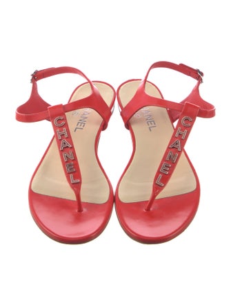 Chanel Interlocking CC Logo Leather T-Strap Sandals