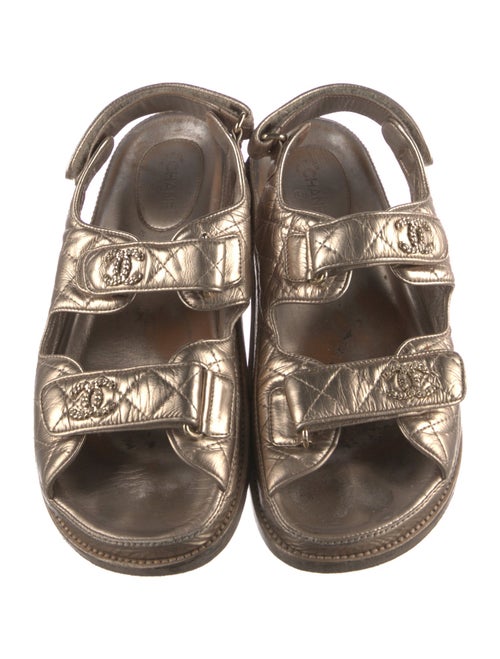 Chanel Interlocking CC Logo Leather Slingback Sandals