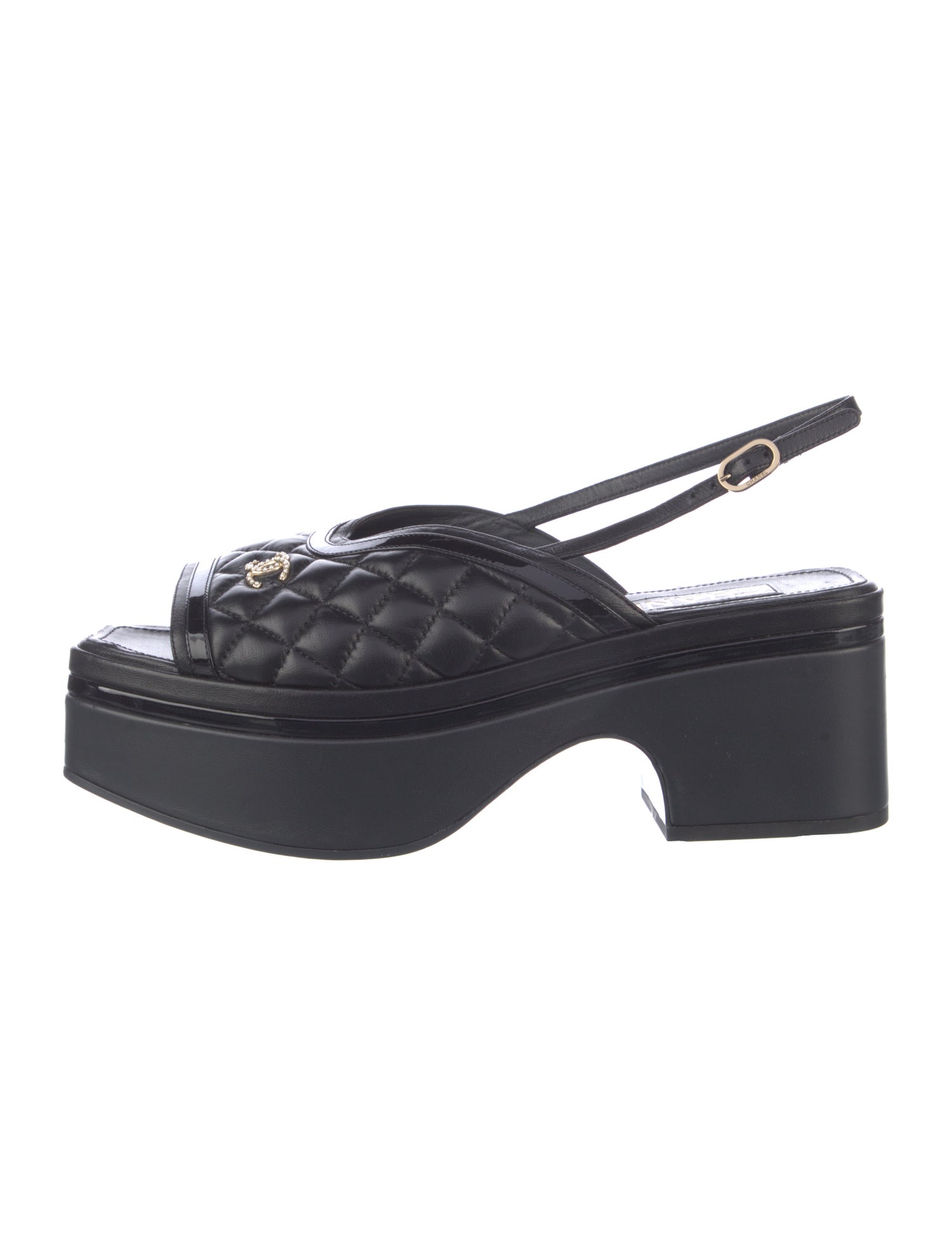 Chanel Interlocking CC Logo Leather Slingback Sandals