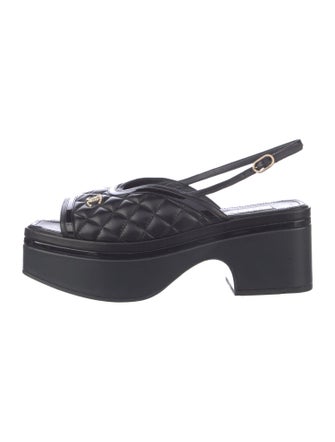 Chanel Interlocking CC Logo Leather Slingback Sandals