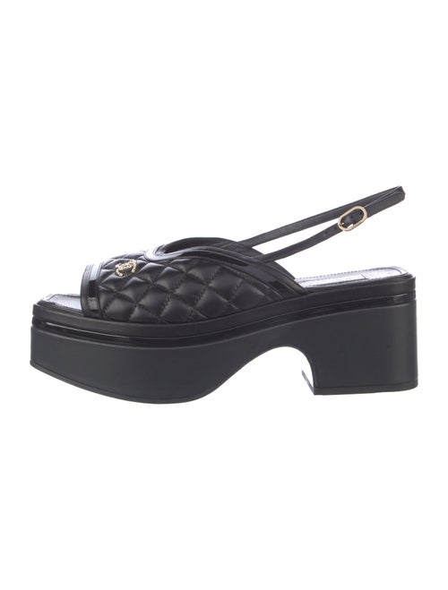Chanel Interlocking CC Logo Leather Slingback Sandals