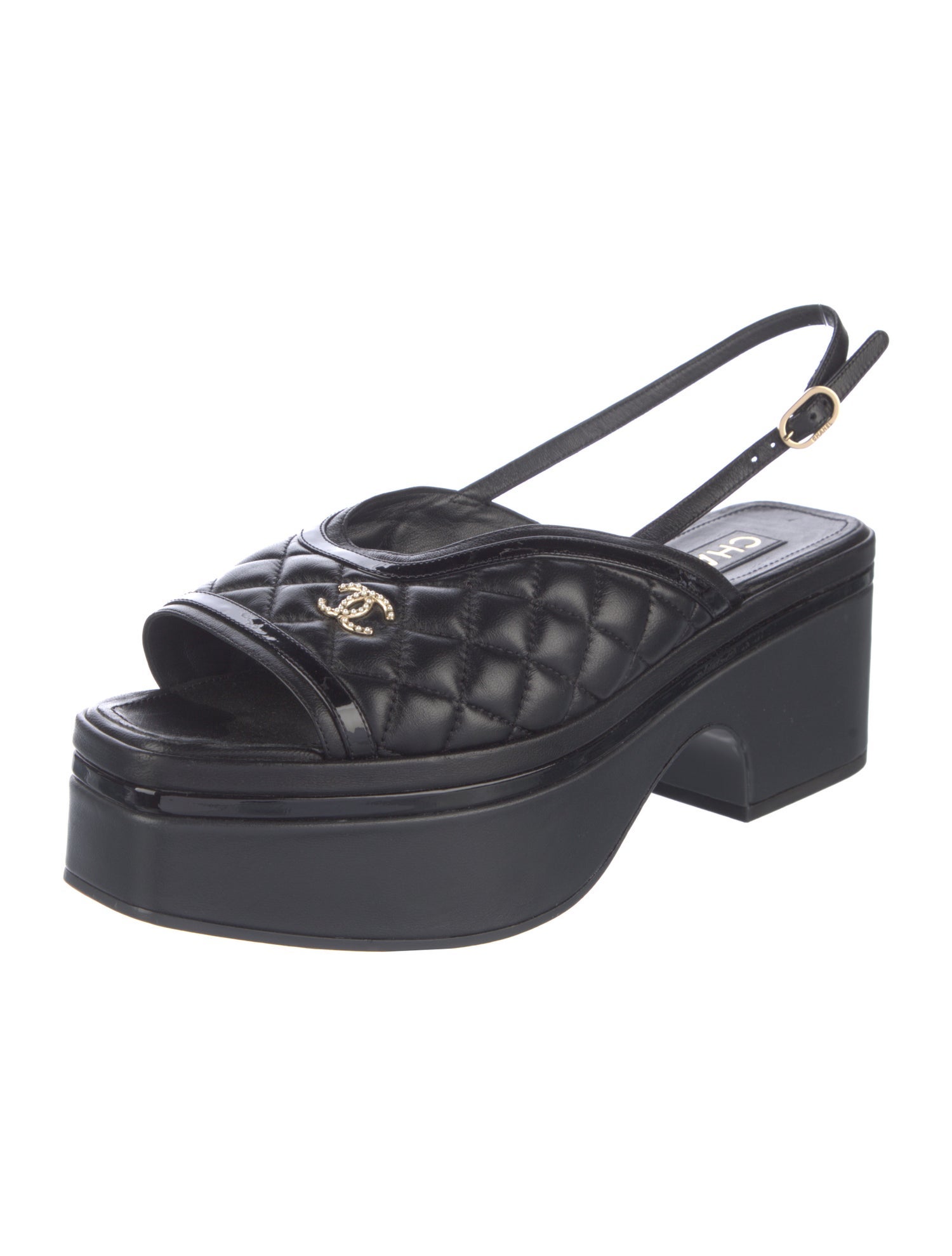Chanel Interlocking CC Logo Leather Slingback Sandals