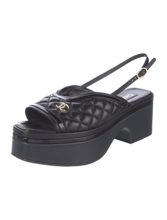 Chanel Interlocking CC Logo Leather Slingback Sandals