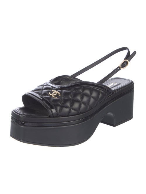 Chanel Interlocking CC Logo Leather Slingback Sandals