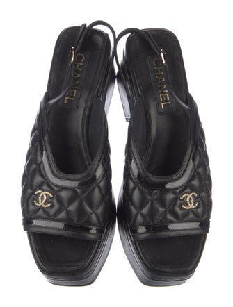 Chanel Interlocking CC Logo Leather Slingback Sandals