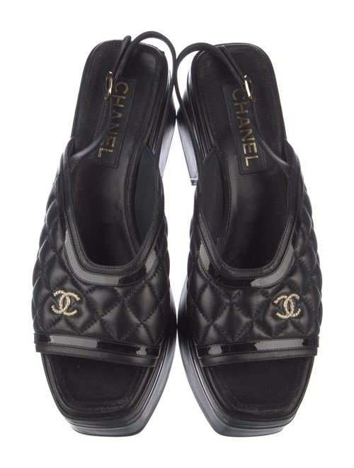 Chanel Interlocking CC Logo Leather Slingback Sandals