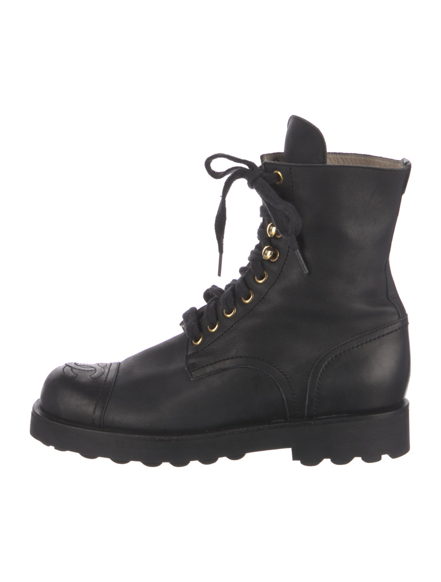 Chanel Vintage Interlocking CC Logo Combat Boots